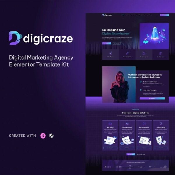 Digicraze – Digital Marketing Agency Elementor Pro Template Kit